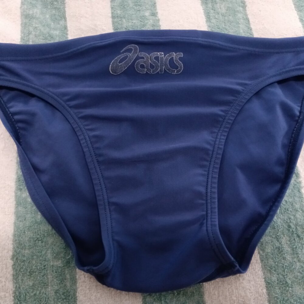 (*) VINTAGE ASICS SWIM BRIEF, NAVY BLUE, ASIAN SIZE "O" (32"-34") - Pre-Owned